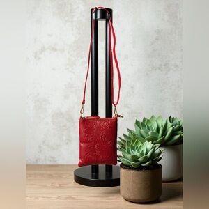 Lightweight Mini Crossbody Phone Bag Deep Red Detachable Strap Gold Hardware